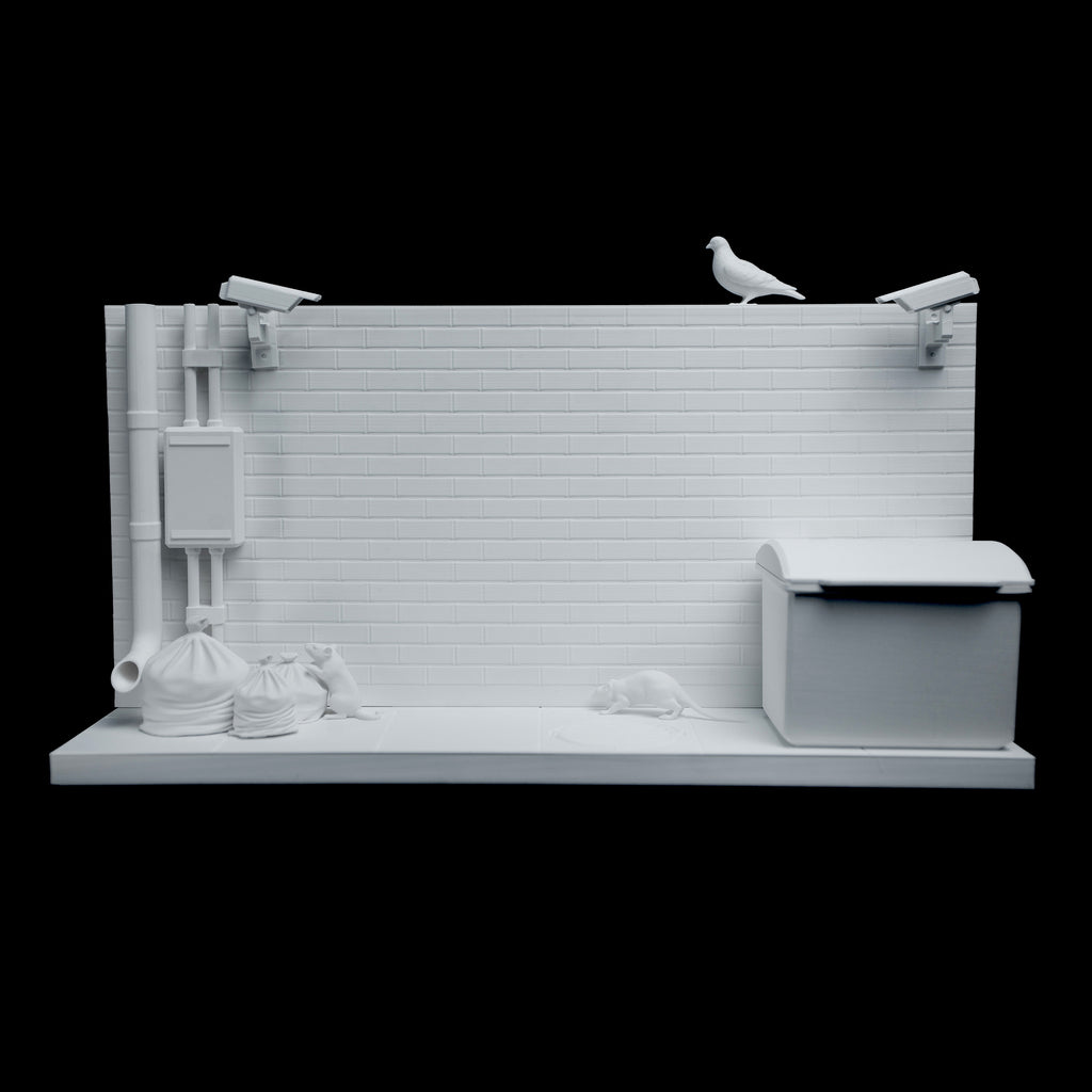 14 Elements Diorama "Hall of Fame" WITH BRICK TEXTURE for Graffiti Art 30x15 cm for drawing with acrylic markers