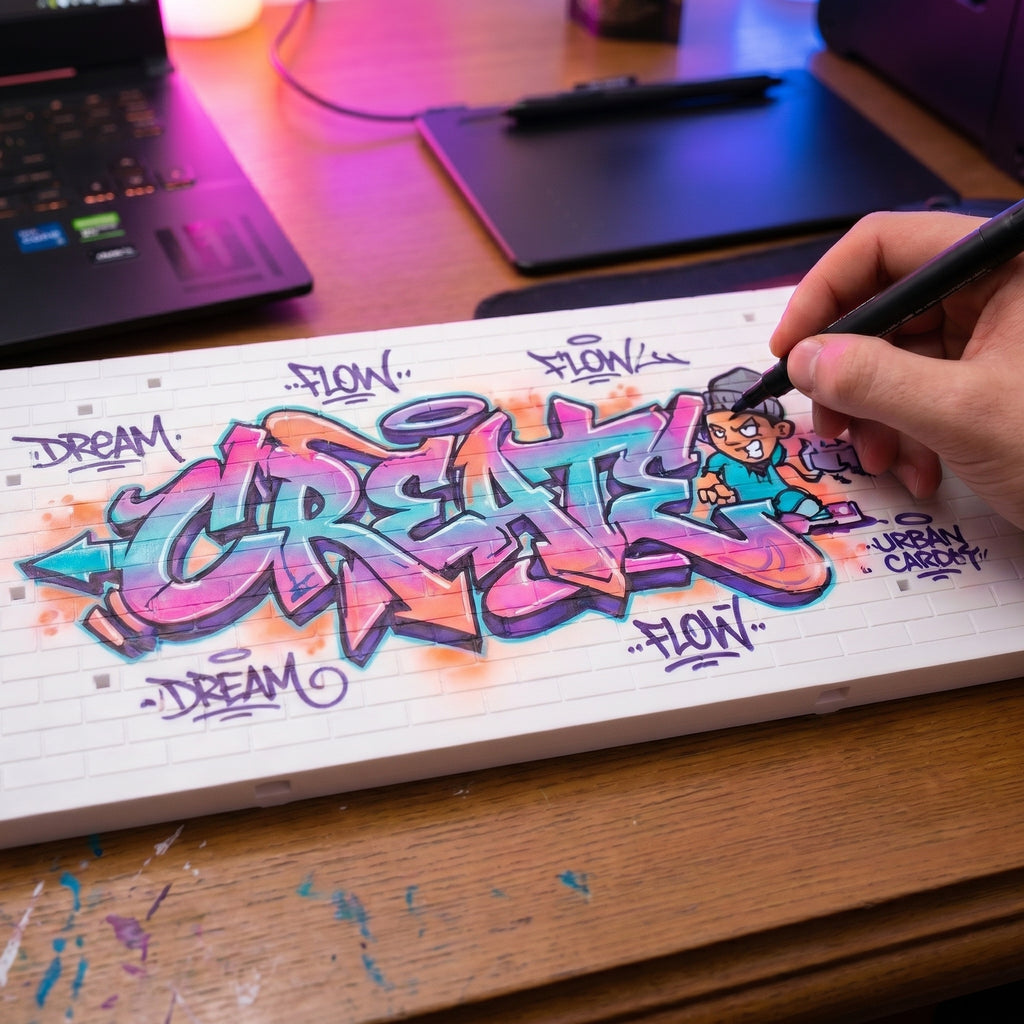 7 Elements Diorama "Hall of Fame" WITH BRICK TEXTURE for Graffiti Art 30x15 cm for drawing with acrylic markers